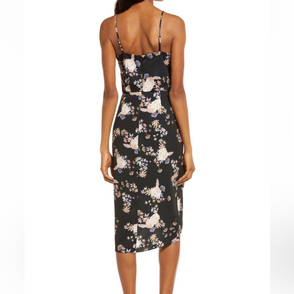 BNWT Chelsea28 Nordstrom Faux Wrap Dress in Black Brocade Blossom - Picture 3 of 7